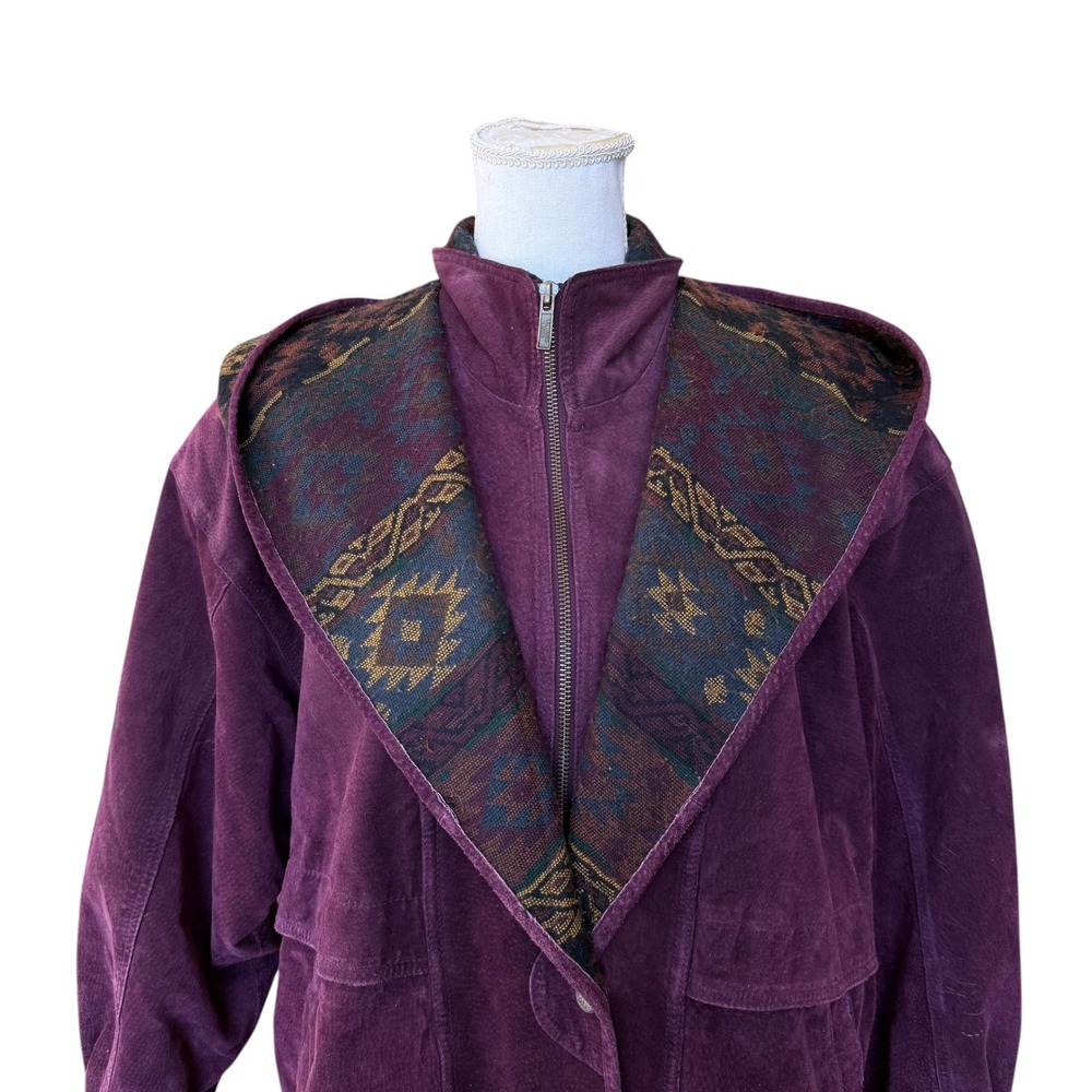 Adventure Bound Wilsons‎ Purple Suede Leather Southwestern Hooded Jacket Medium - Picture 3 of 11